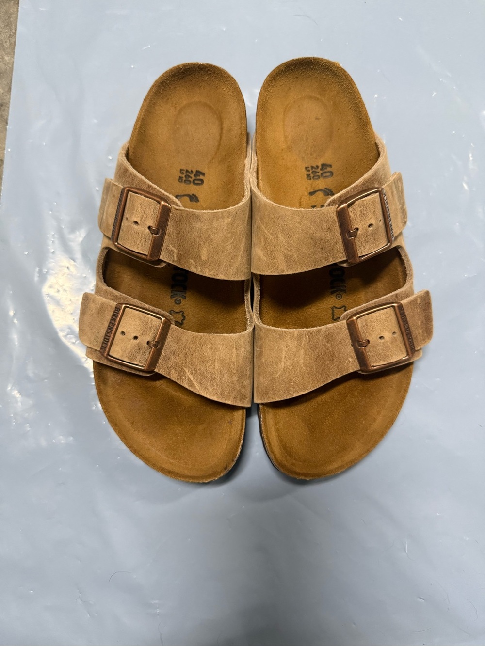 Birkenstock Brown Arizona Double-Buckle oiled leather tobacco brown Sandals